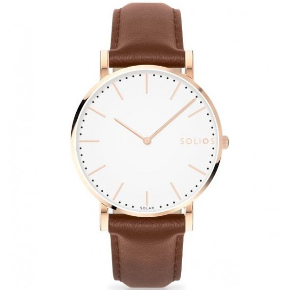 
									Solios Watch Solar White | Brown Vegan Leather 36mm - Rose Gold Case 
